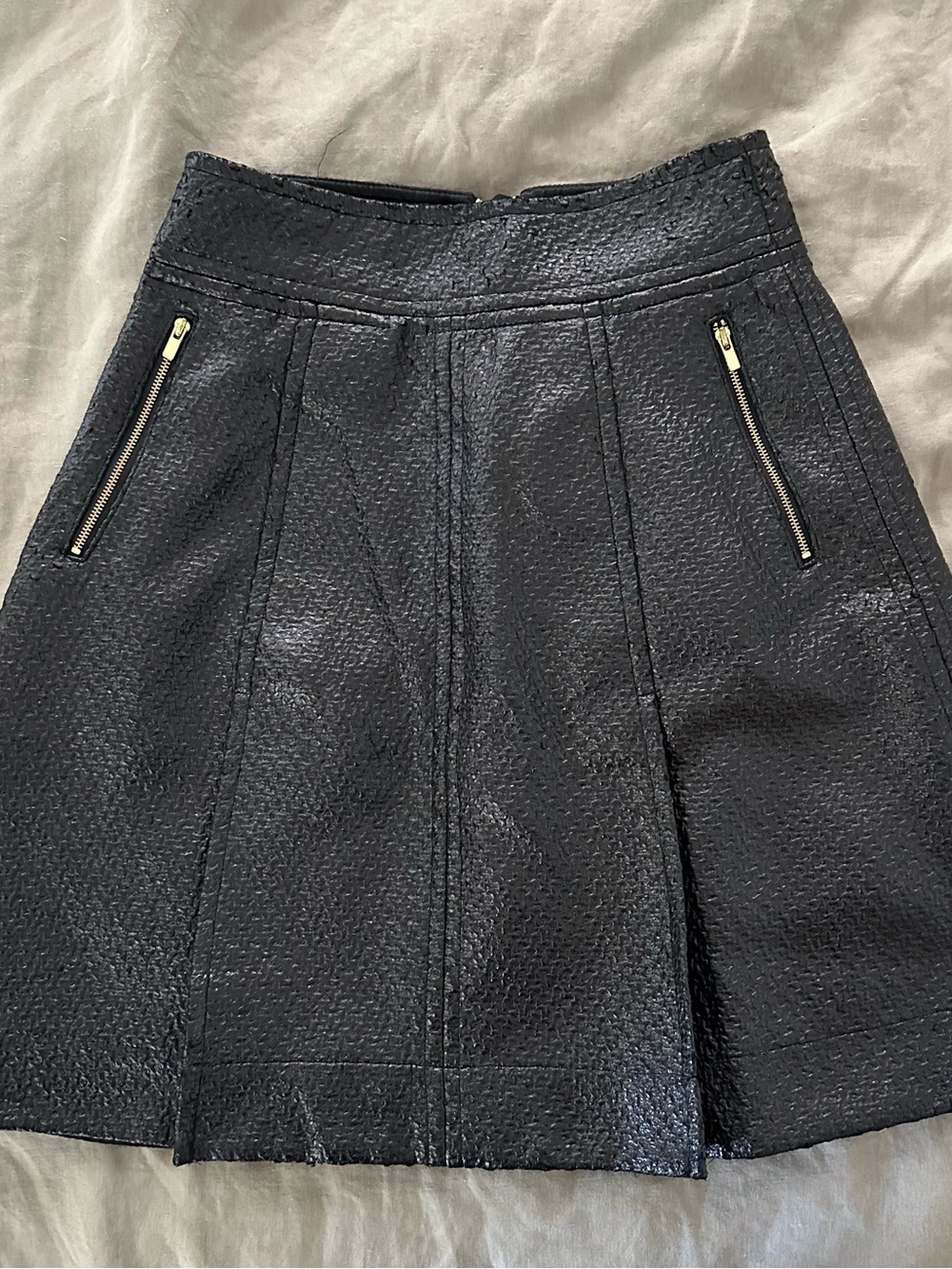 Banana Republic Black Textured A-Line Skirt with Gold Zipper Accents